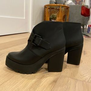 Miista Francesca Black Platform Leather Boots 39 Matte